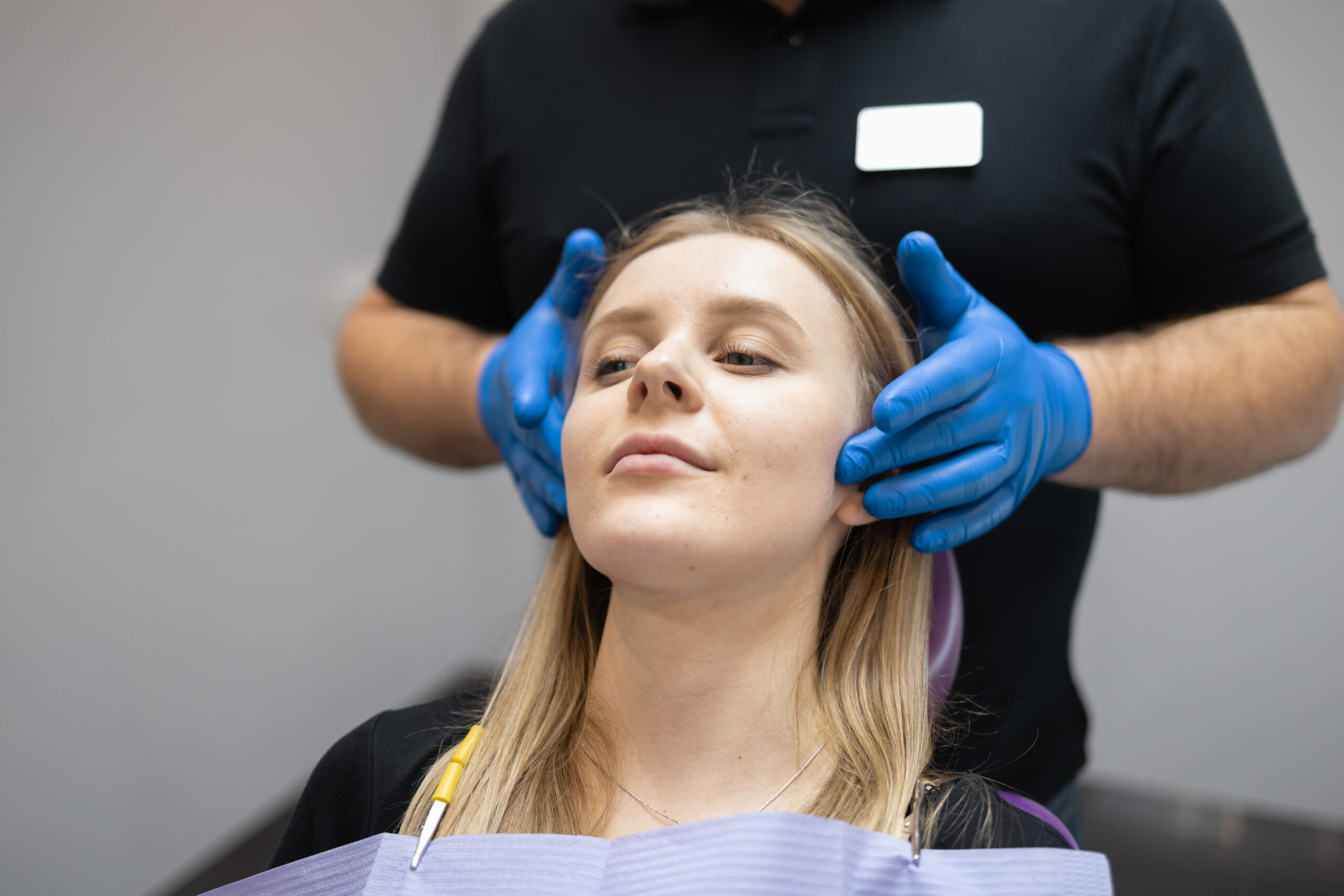 A woman at her oral surgery appointment